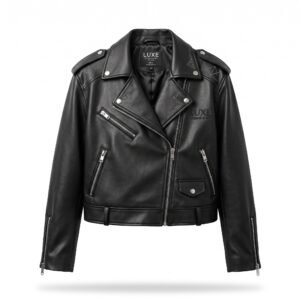 Luxe Apparel & Gift Women's Premium Black Leather Moto Biker Jacket