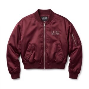 Luxe Apparel & Gift Women's Premium Burgundy Satin Bomber Jacket