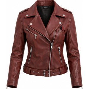 Luxe Apparel & Gift Burgundy Women's Asymmetric Zip Moto Jacket