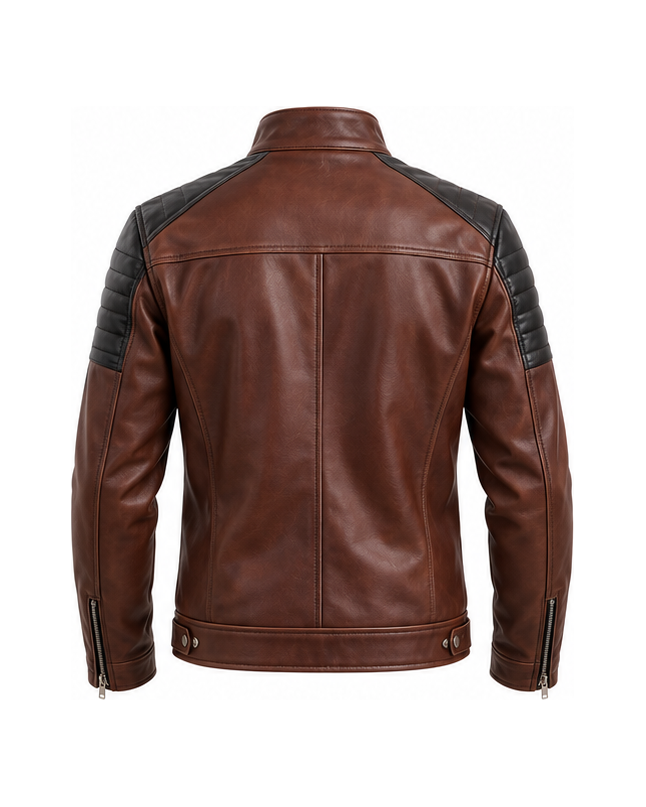 Luxe Apparel & Gift Brown and Black Men's Moto Jacket - Image 2