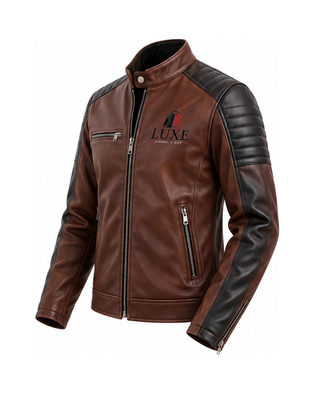 Luxe Apparel & Gift Brown and Black Men's Moto Jacket - Image 3