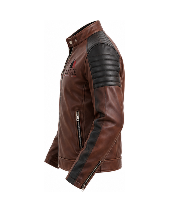Luxe Apparel & Gift Brown and Black Men's Moto Jacket - Image 4