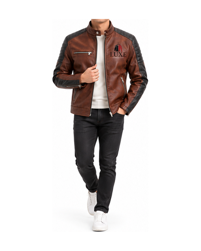 Luxe Apparel & Gift Brown and Black Men's Moto Jacket - Image 5