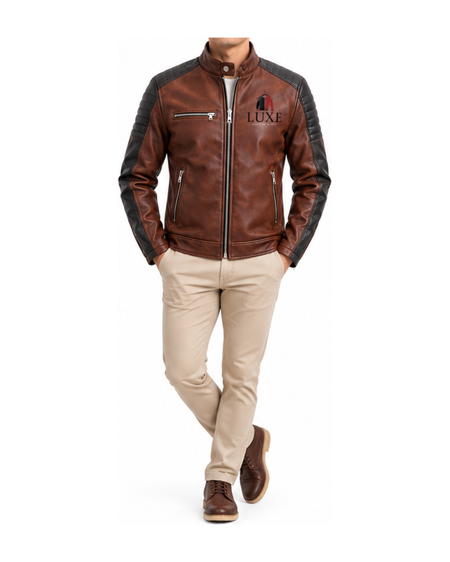 Luxe Apparel & Gift Brown and Black Men's Moto Jacket - Image 6