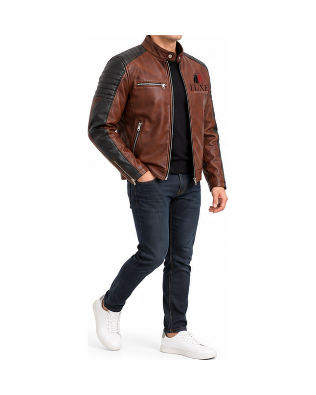 Luxe Apparel & Gift Brown and Black Men's Moto Jacket - Image 7
