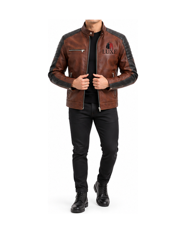 Luxe Apparel & Gift Brown and Black Men's Moto Jacket - Image 8